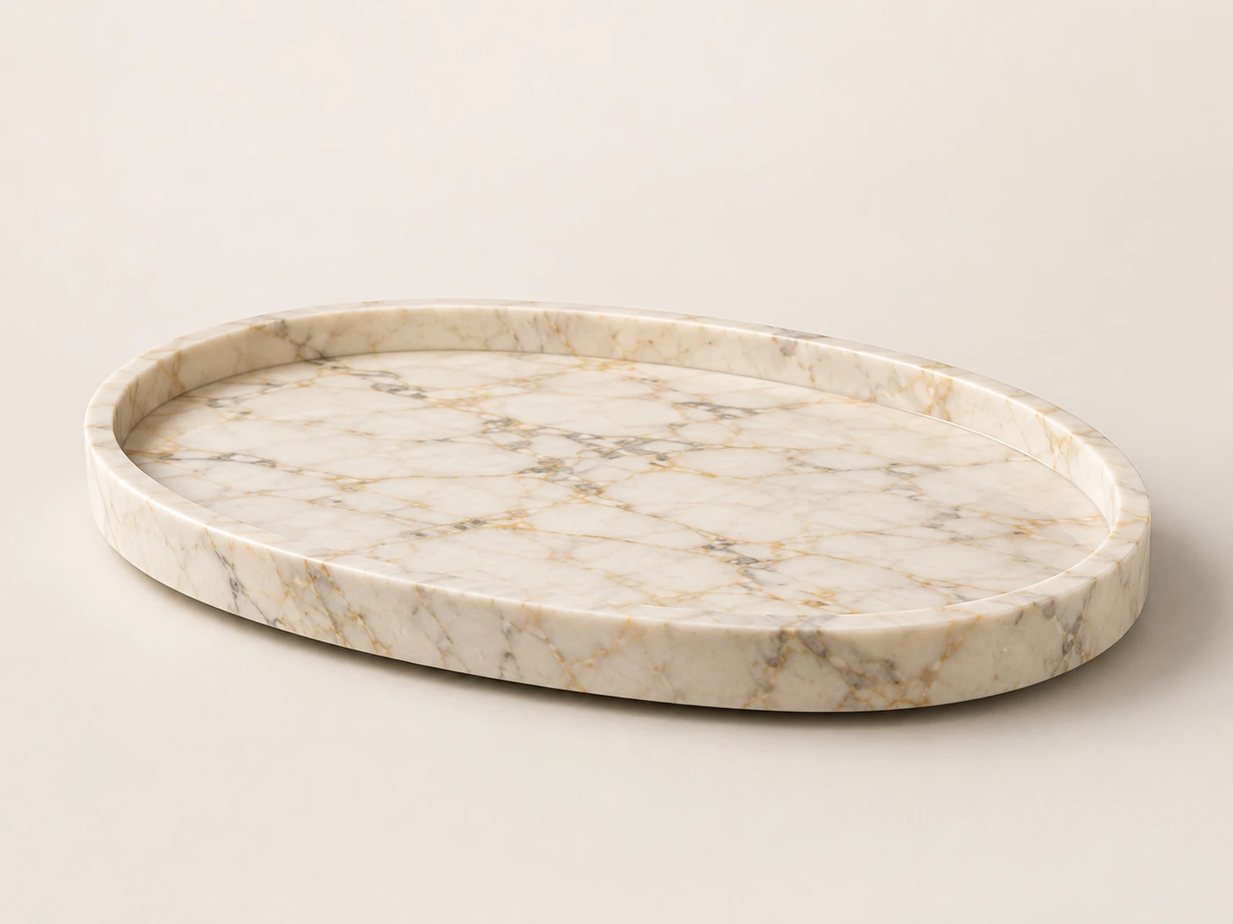 Empty large oval coffee table tray Calacatta Oro marble tray