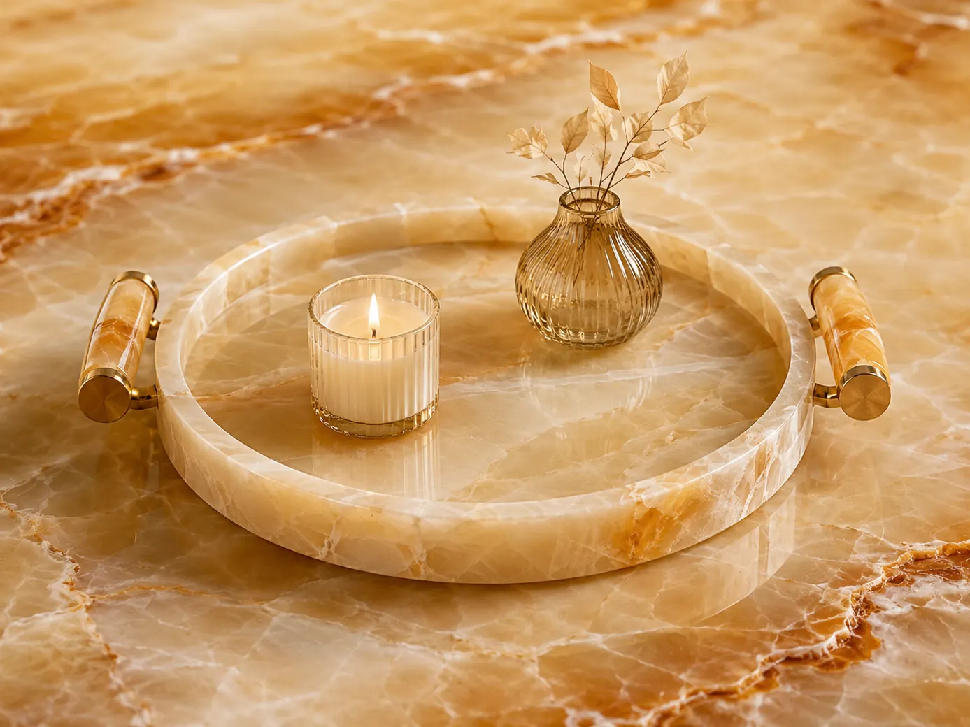 Translucent honey onyx surface with luminous banding